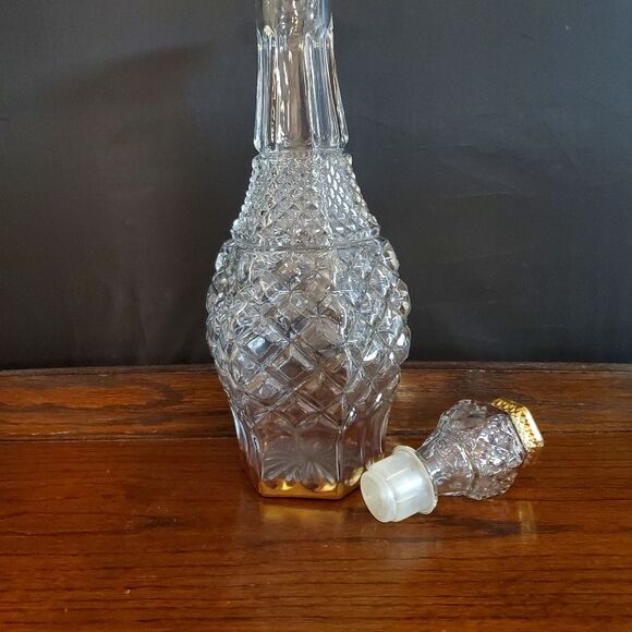Vintage Diamond Design Wine or Liquor Decanter 14kt Gold Trim - Picture 3 of 7